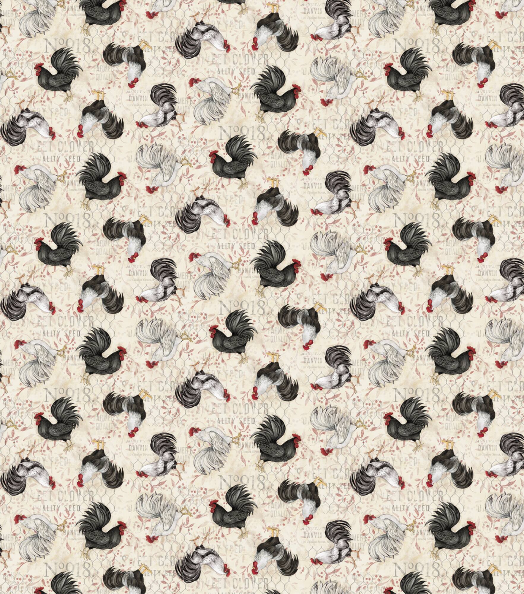 Susan Winget Farmhouse Rooster Toss Cotton Fabric